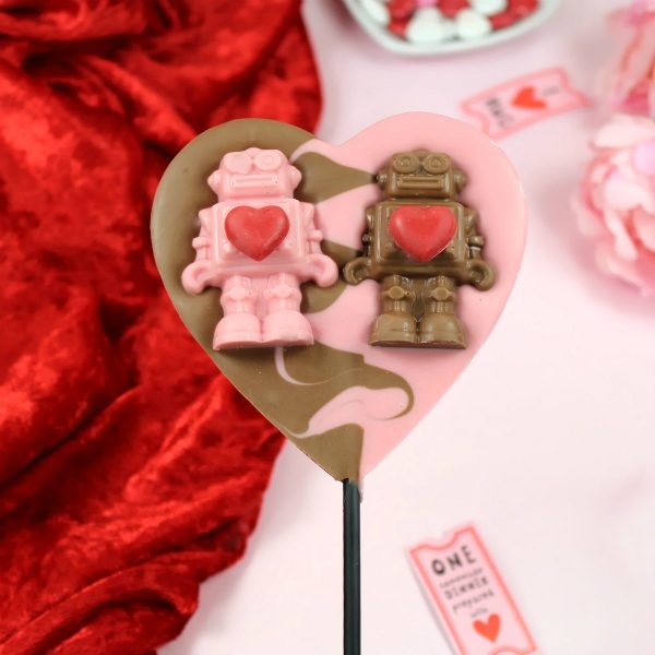 Love Bot - Large Chocolate Heart Shaped Lollipop