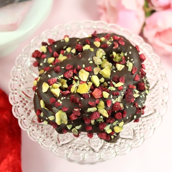 Valentine Pistachio & Raspberry Dark Chocolate Pretzels