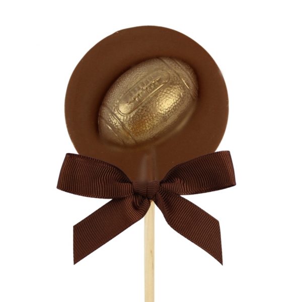 Gold Rugby Ball Chocolate Lollipop