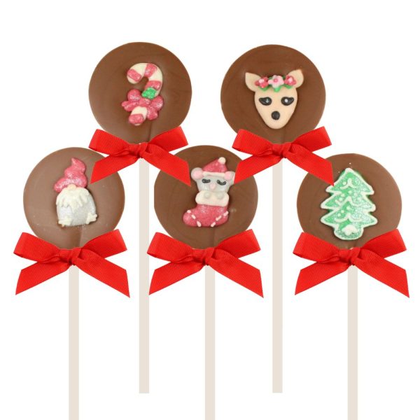 Gift Bag of Five Christmas Motif Chocolate Lollipops