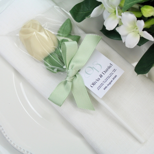 White Chocolate Rose With Leaves Lollipop